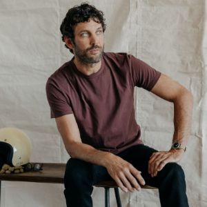 The Organic Cotton Tee in Burgundy sold by Taylor Stitch