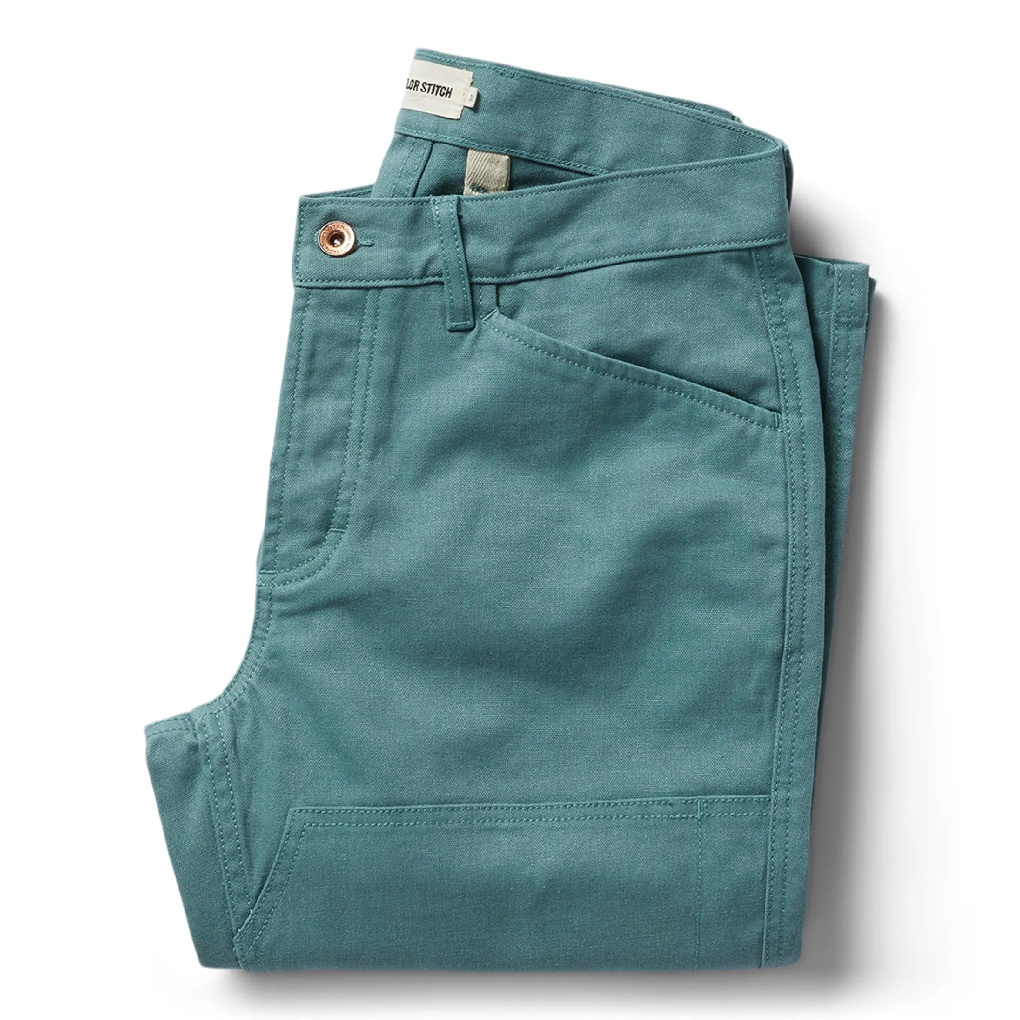 The Chore Pant in Ocean Boss Duck sold by Taylor Stitch