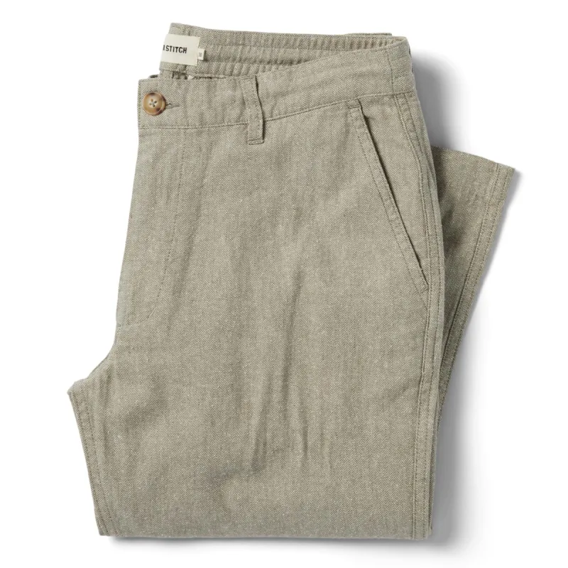 The Easy Pant in Olive Herringbone sold by Taylor Stitch