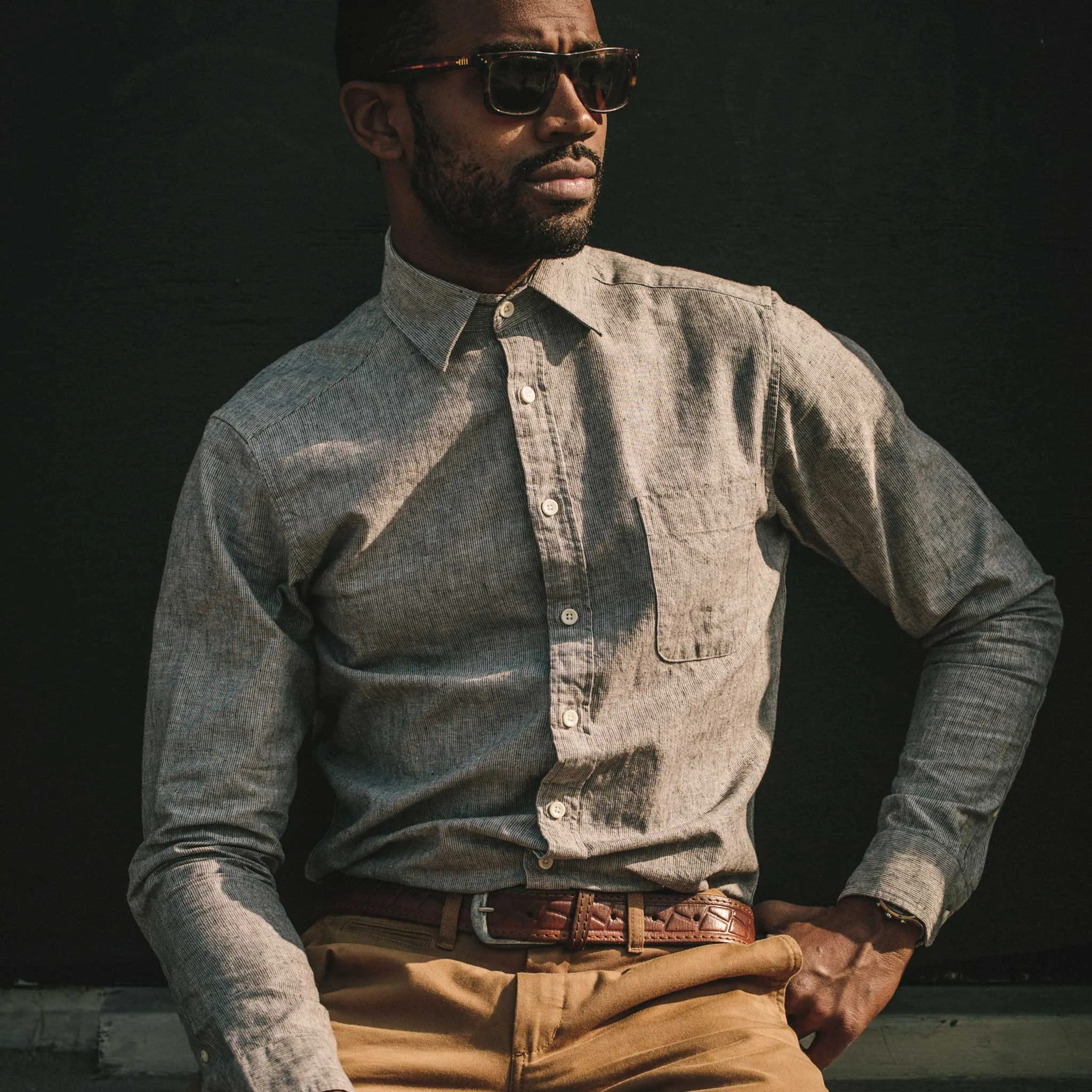 The California in Grey Mini Stripe sold by Taylor Stitch product image thumbnail 4