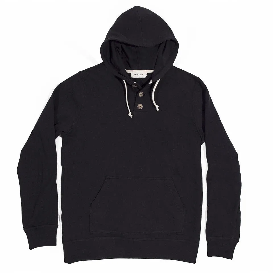 The Charcoal 3 Button Hooded Sweatshirt sold by Taylor Stitch