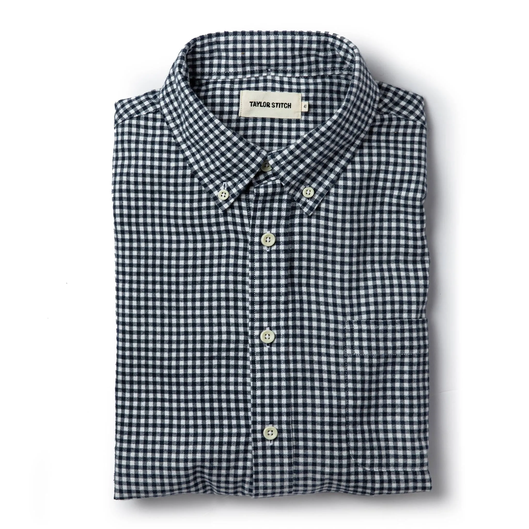 The Jack in Brushed Navy Gingham sold by Taylor Stitch