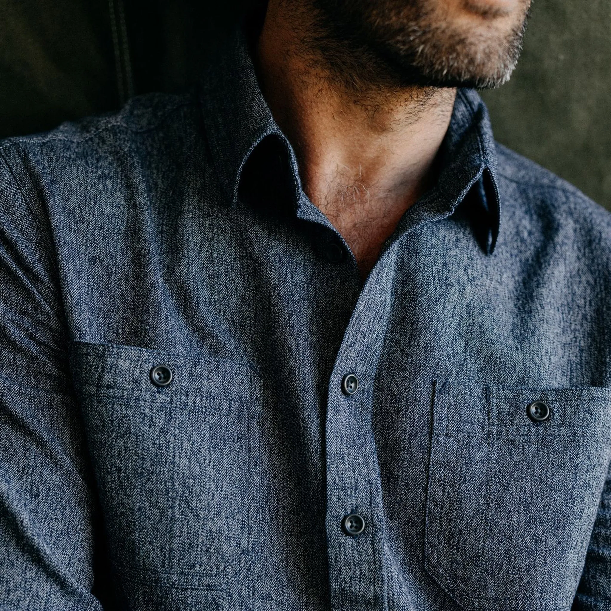 The Utility Shirt in Rinsed Indigo Herringbone sold by Taylor Stitch product image thumbnail 3