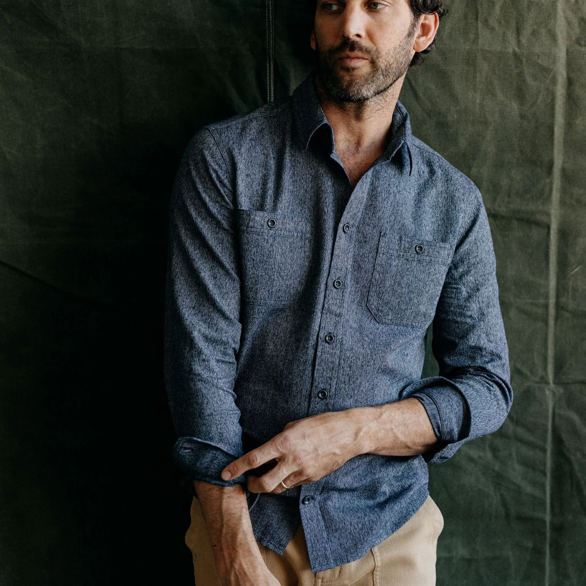 The Utility Shirt in Rinsed Indigo Herringbone sold by Taylor Stitch product image thumbnail 2