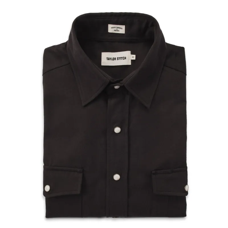 The Glacier Shirt in Sea Washed Black Twill sold by Taylor Stitch