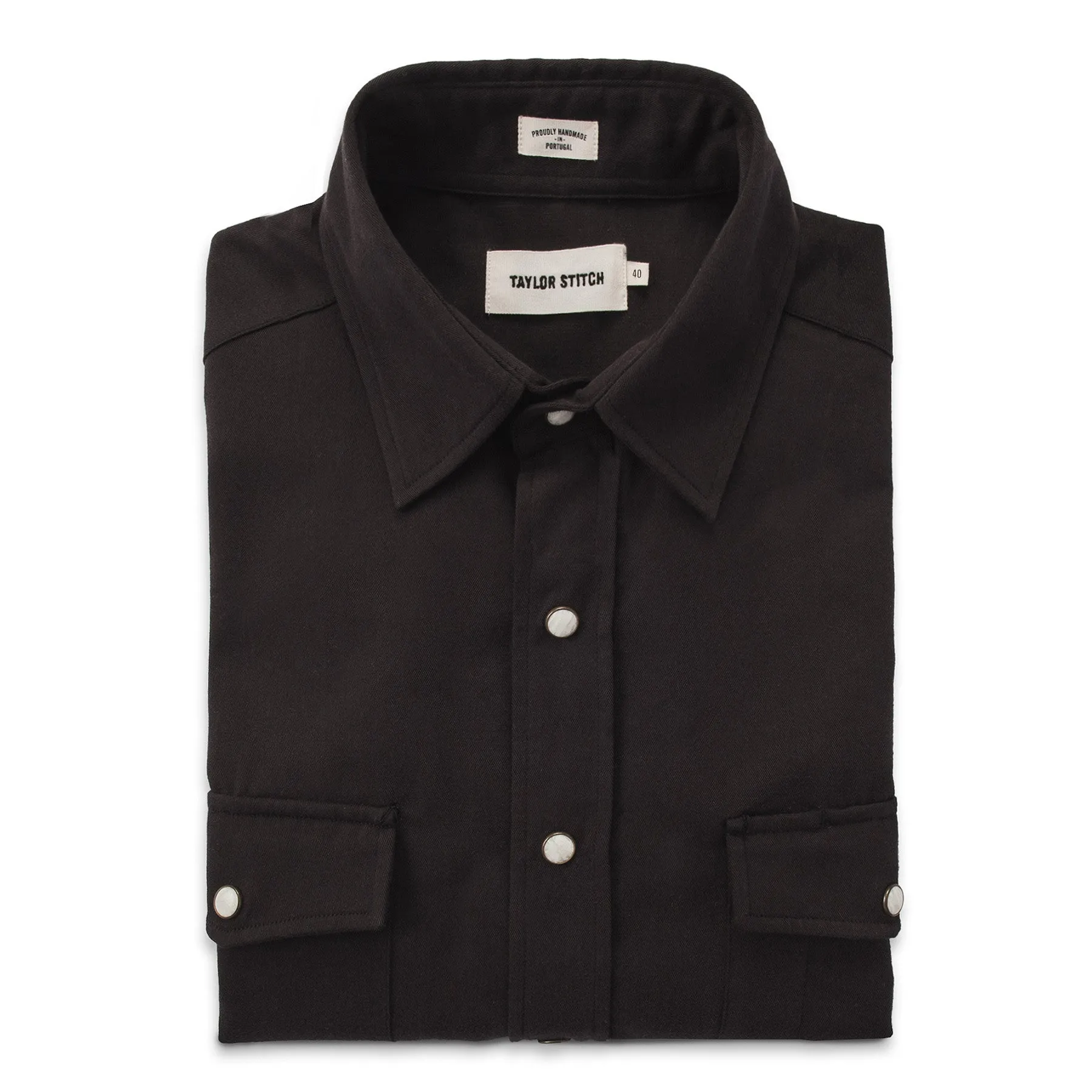 The Glacier Shirt in Sea Washed Black Twill sold by Taylor Stitch