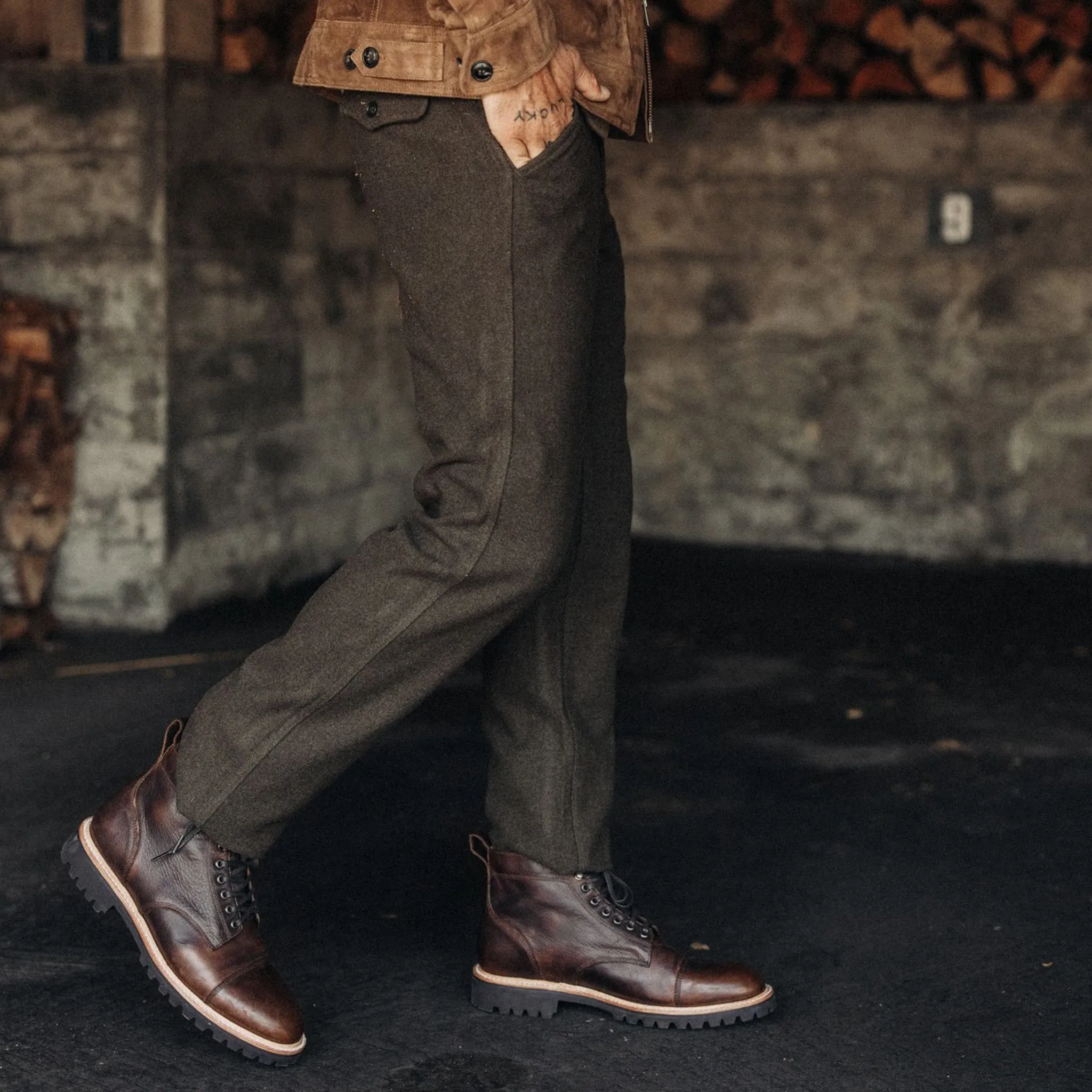 The Carnegie Pant in Army Herringbone Wool sold by Taylor Stitch product image thumbnail 4