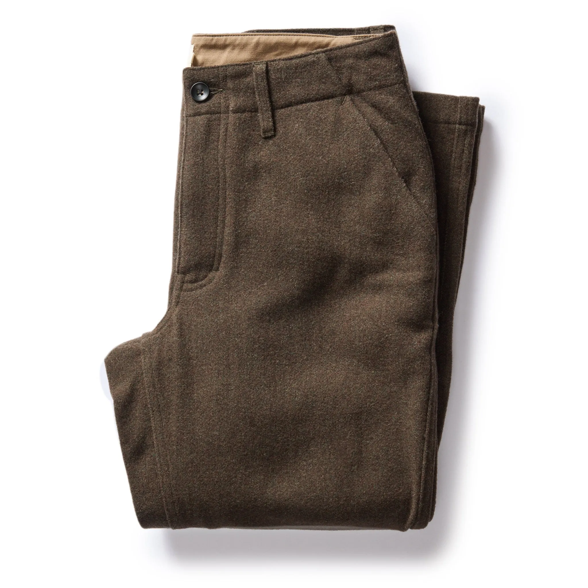 The Carnegie Pant in Army Herringbone Wool sold by Taylor Stitch