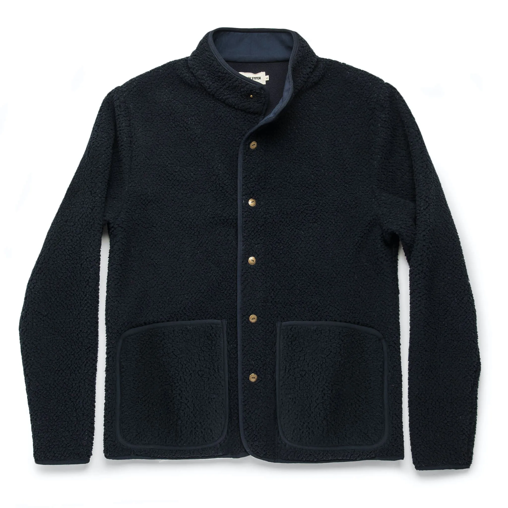 The Port Jacket in Navy Sherpa sold by Taylor Stitch