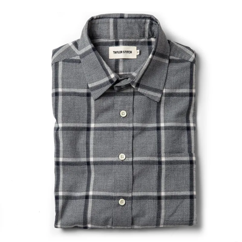 The California in Navy Salt and Pepper Plaid sold by Taylor Stitch