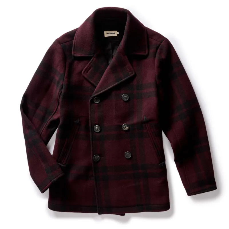 The Mariner Coat in Port Plaid Wool sold by Taylor Stitch