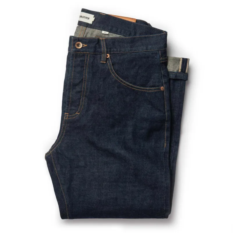 The Slim Jean in Rinsed Organic Selvage sold by Taylor Stitch