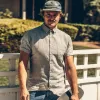 The Short Sleeve Jack in Heather Navy sold by Taylor Stitch