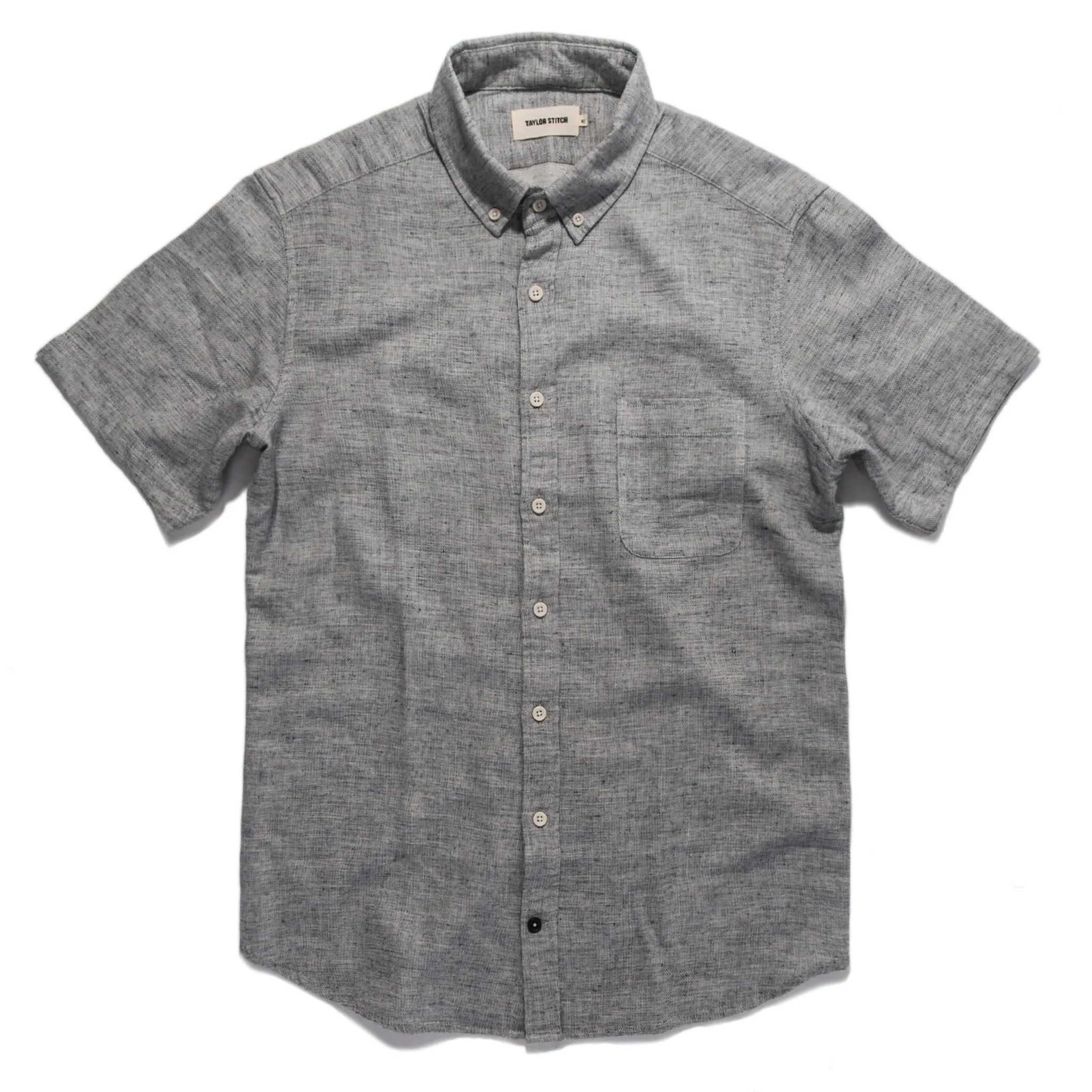 The Short Sleeve Jack in Heather Navy sold by Taylor Stitch