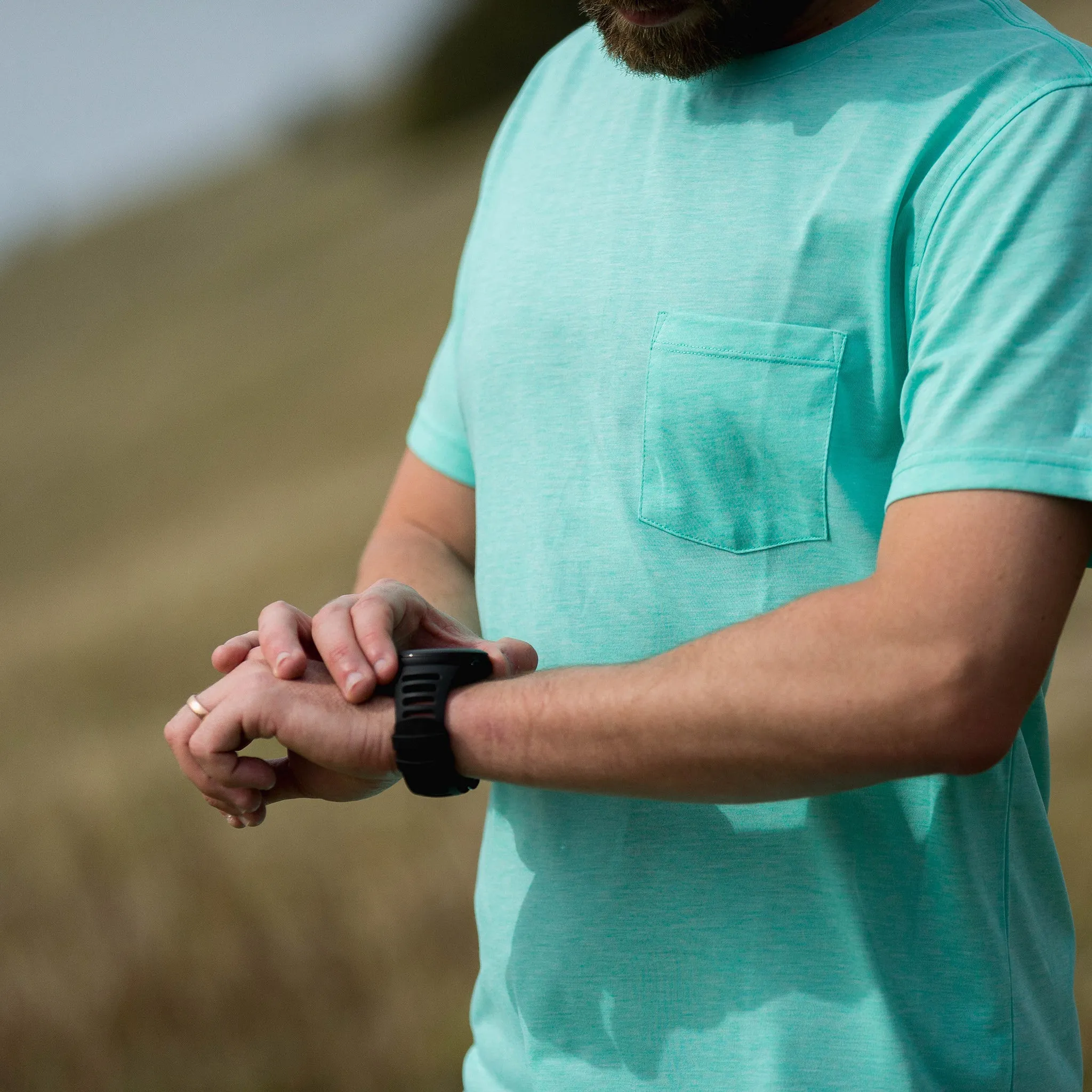 The Myles Everyday Tee in Heather Waterfall sold by Taylor Stitch product image thumbnail 4