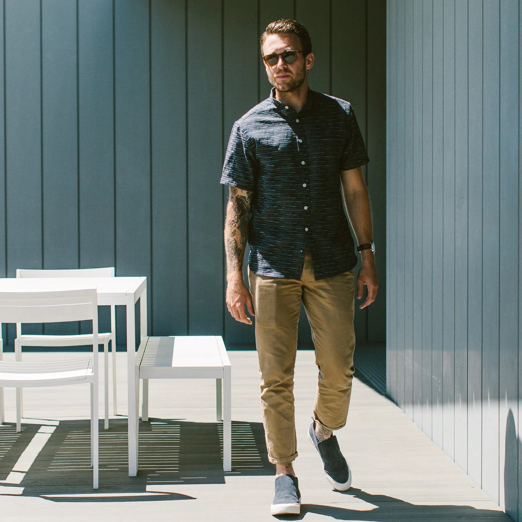 The Short Sleeve Bandit in Navy Slub Stripe sold by Taylor Stitch product image thumbnail 3