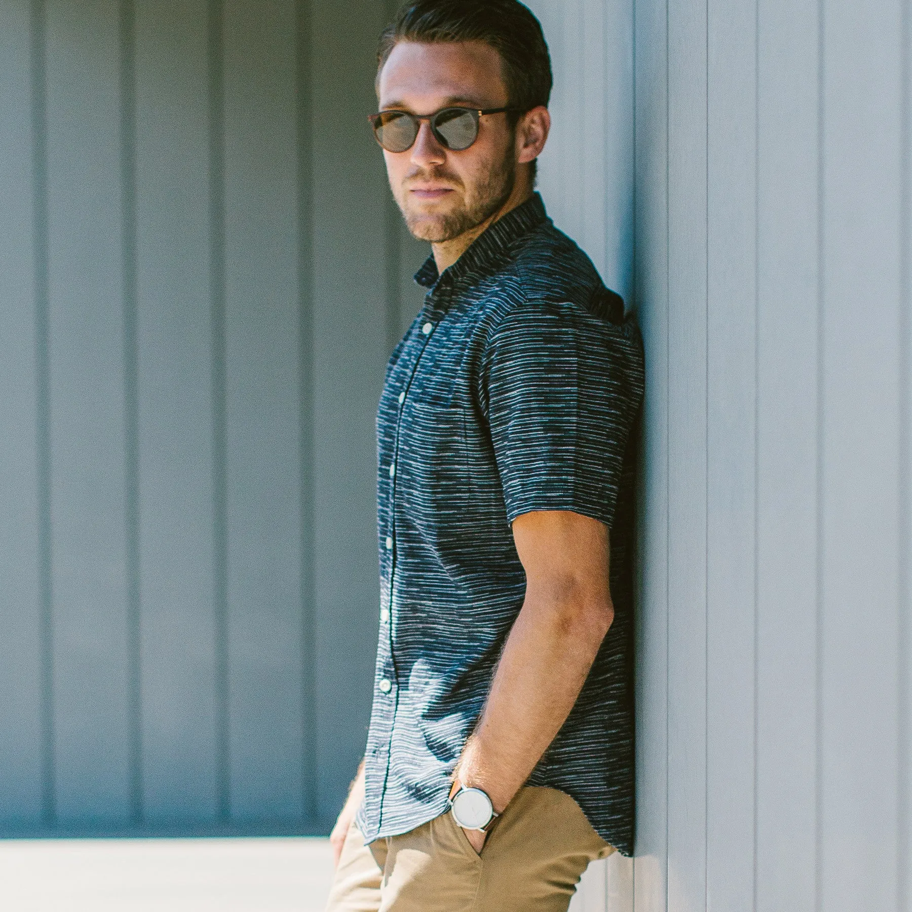 The Short Sleeve Bandit in Navy Slub Stripe sold by Taylor Stitch product image thumbnail 2