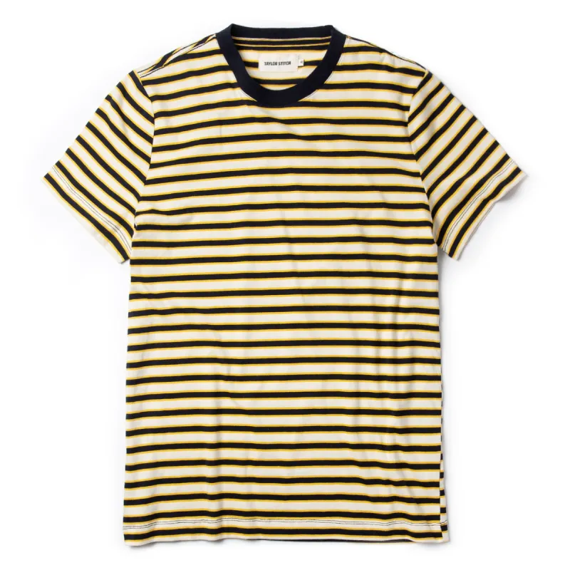 The Organic Cotton Tee in Gold Stripe sold by Taylor Stitch