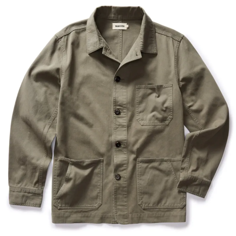 The Ojai Jacket in Organic Smoked Olive Foundation Twill sold by Taylor Stitch