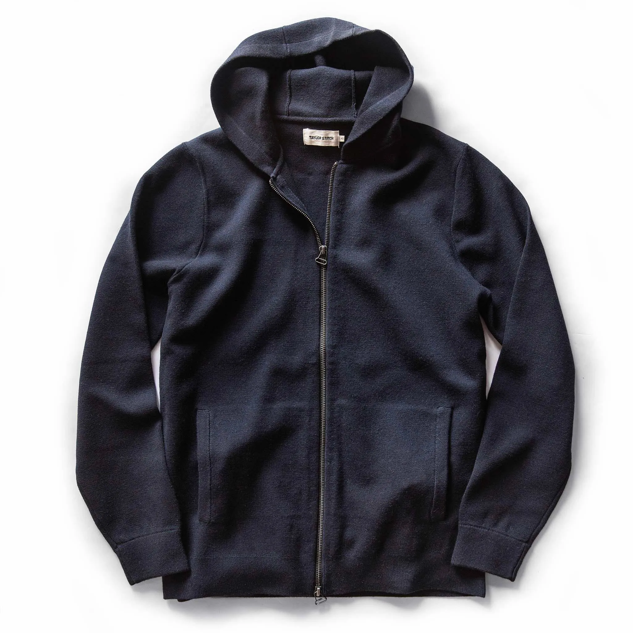 The Portola Hoodie in Midnight Merino sold by Taylor Stitch