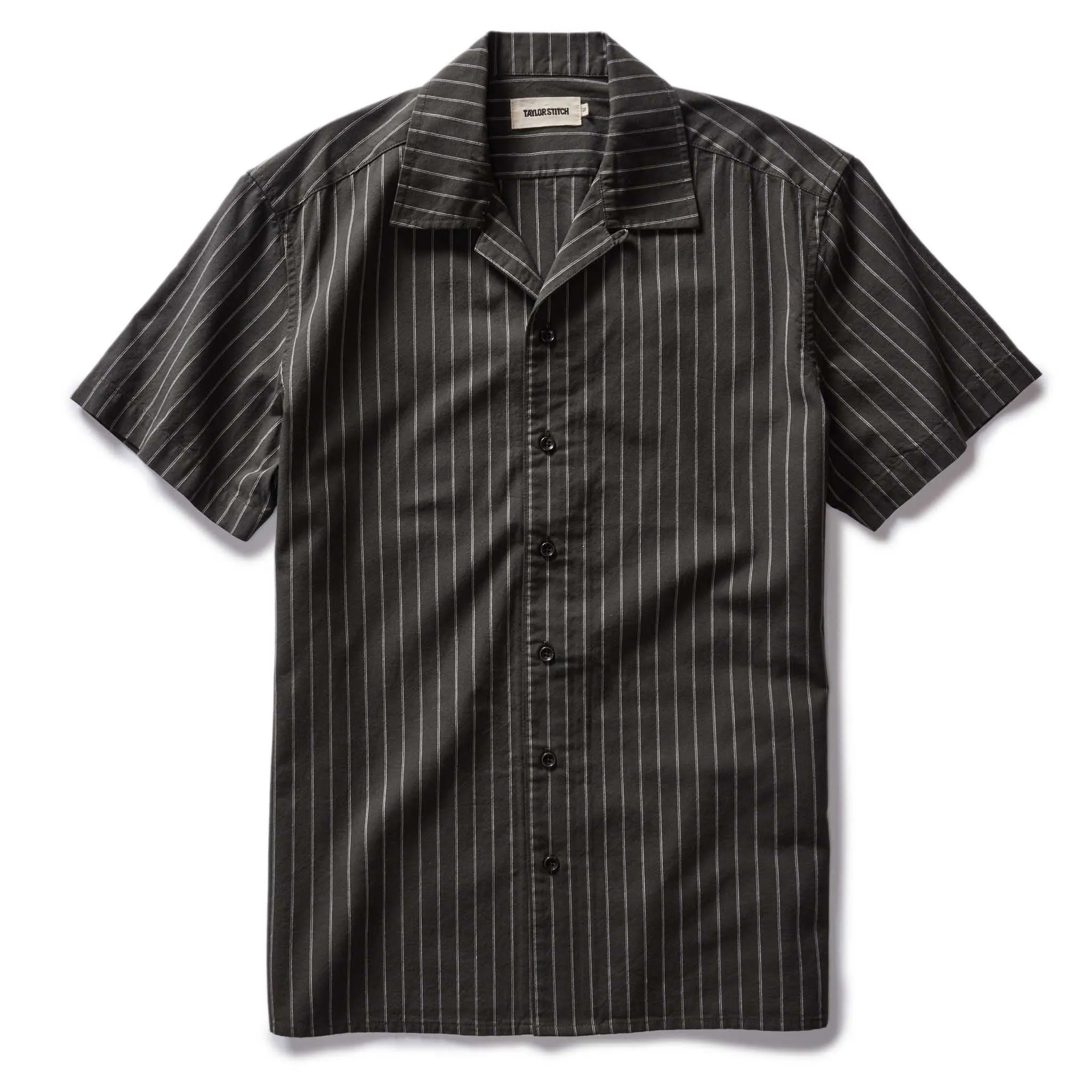 The Short Sleeve Davis Shirt in Kelp Stripe sold by Taylor Stitch