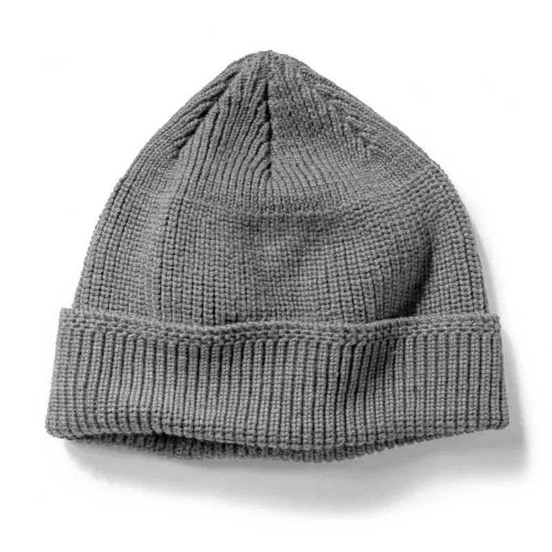 The Rib Beanie in Heather Grey sold by Taylor Stitch