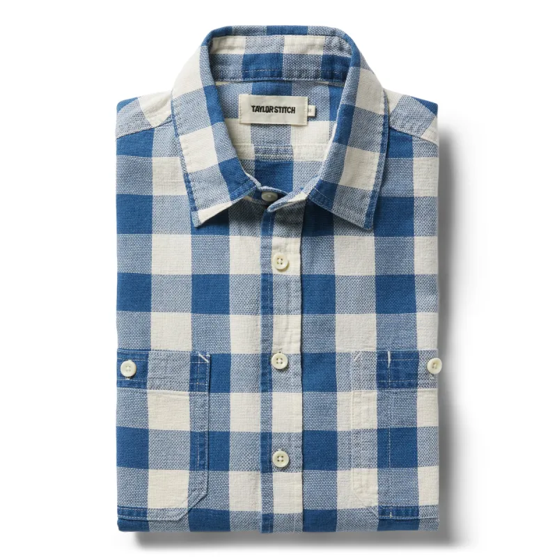 The Utility Shirt in Sun Bleached Indigo Check sold by Taylor Stitch