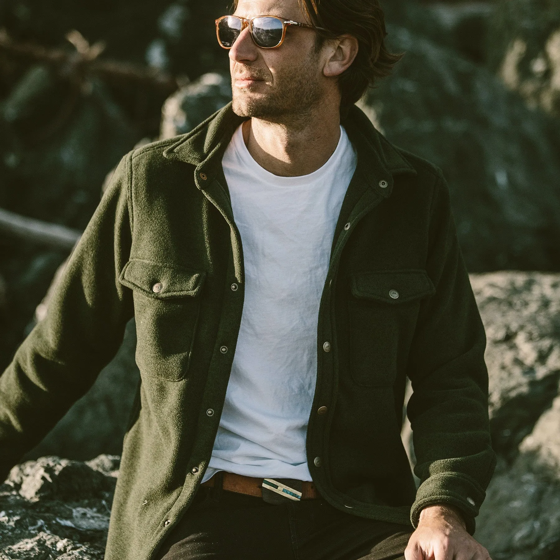 The Big Sur Jacket in Heather Olive Polartec sold by Taylor Stitch product image thumbnail 5