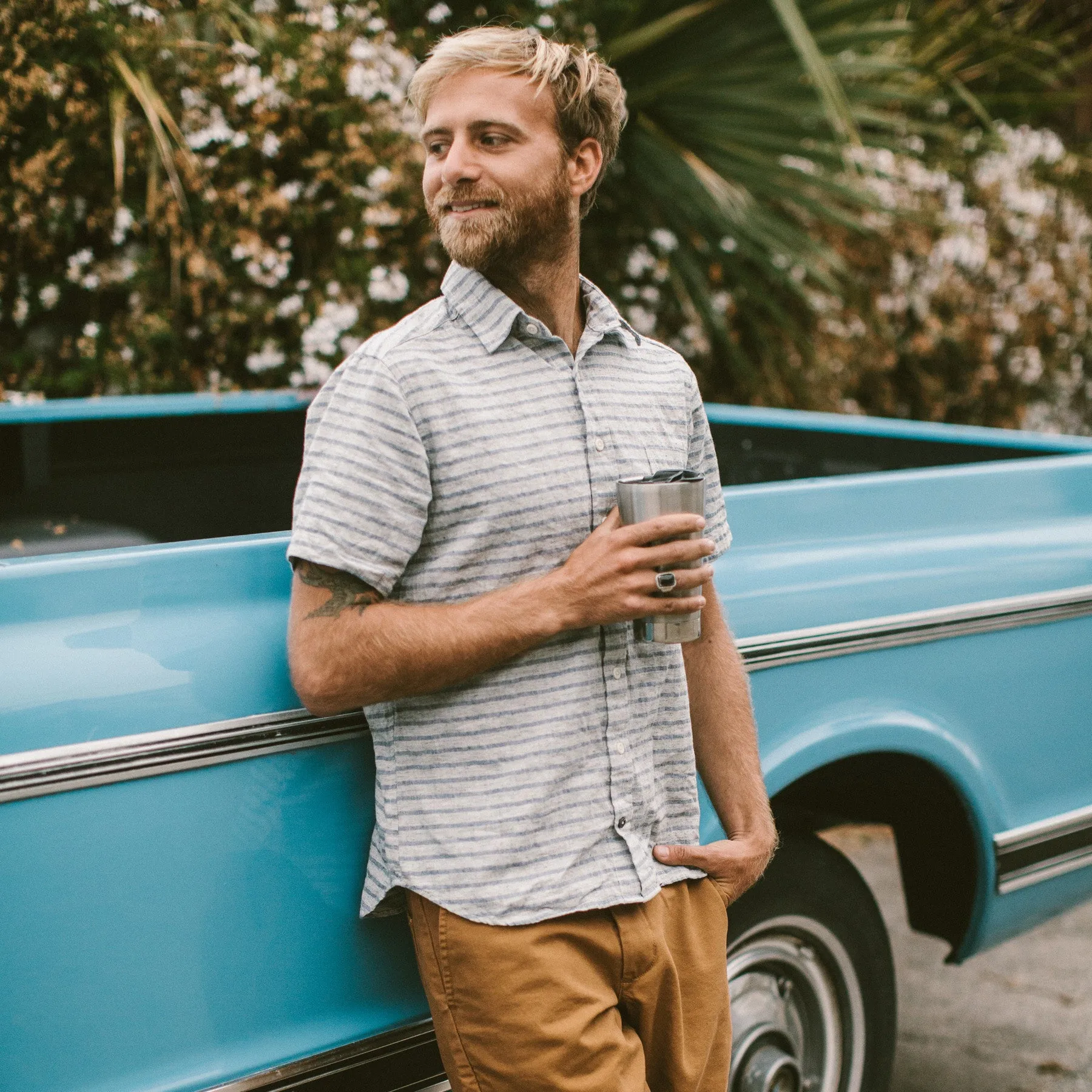 The Short Sleeve Jack in Grey & Navy Stripe sold by Taylor Stitch product image thumbnail 2