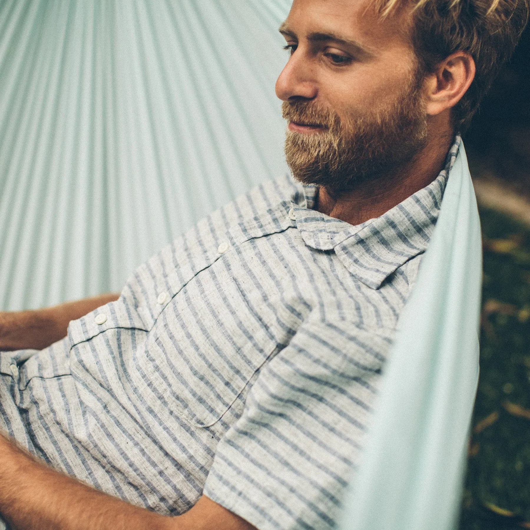 The Short Sleeve Jack in Grey & Navy Stripe sold by Taylor Stitch product image thumbnail 4