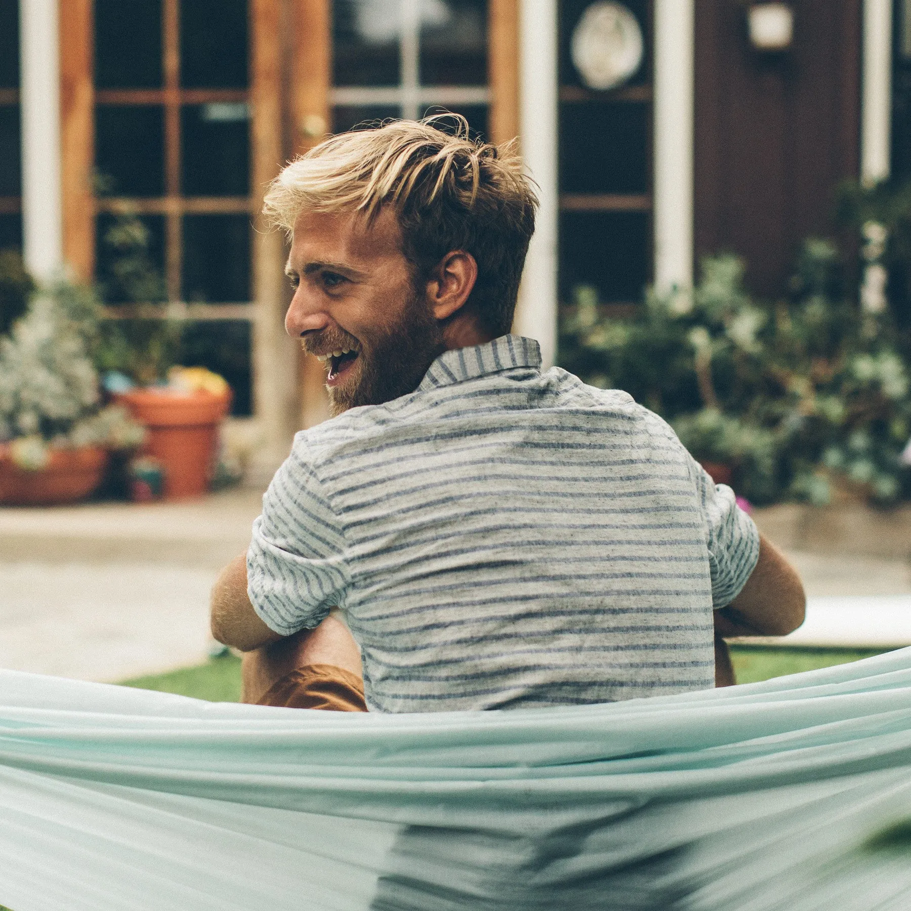 The Short Sleeve Jack in Grey & Navy Stripe sold by Taylor Stitch product image thumbnail 3