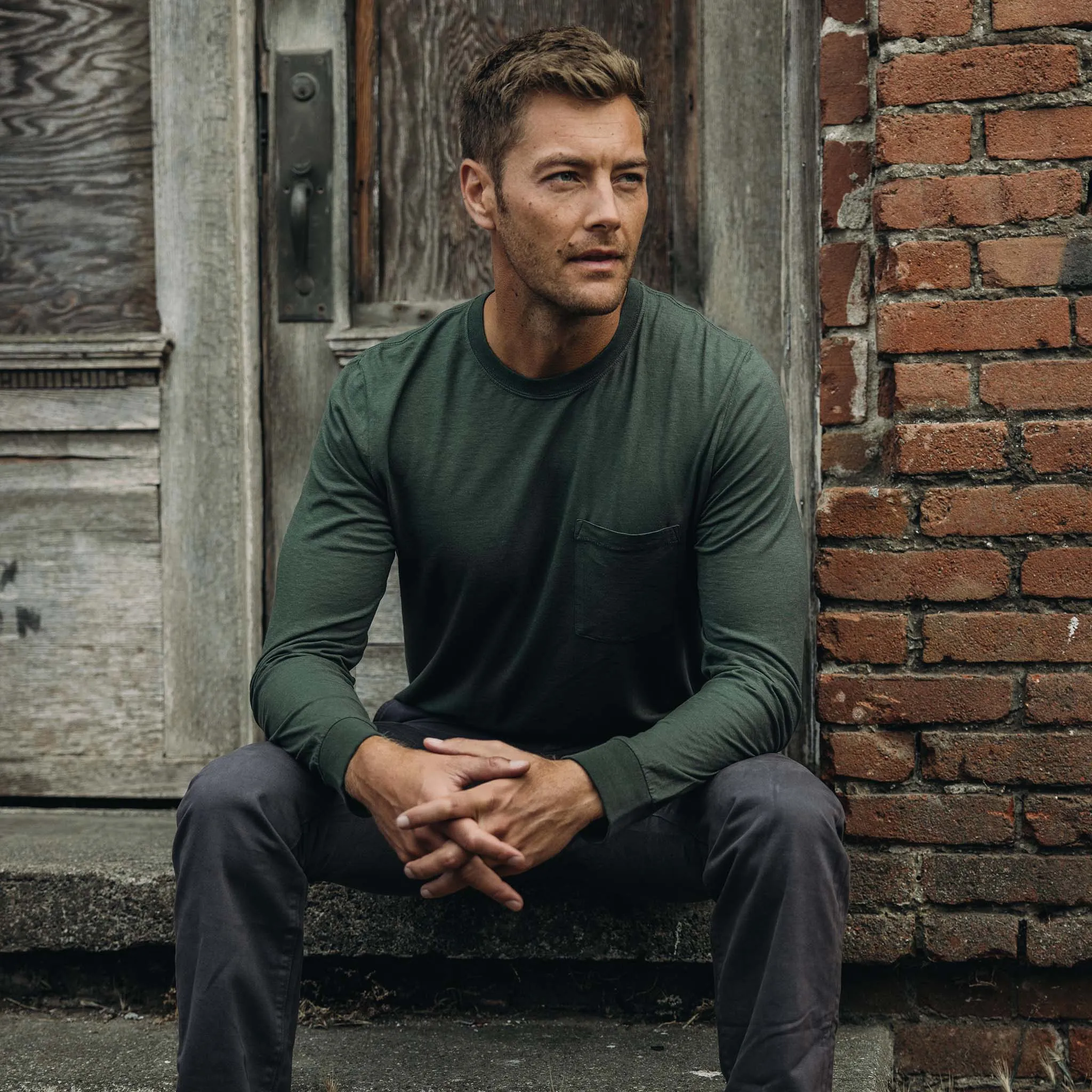 The Cotton Hemp Long Sleeve Tee in Pine sold by Taylor Stitch product image thumbnail 2
