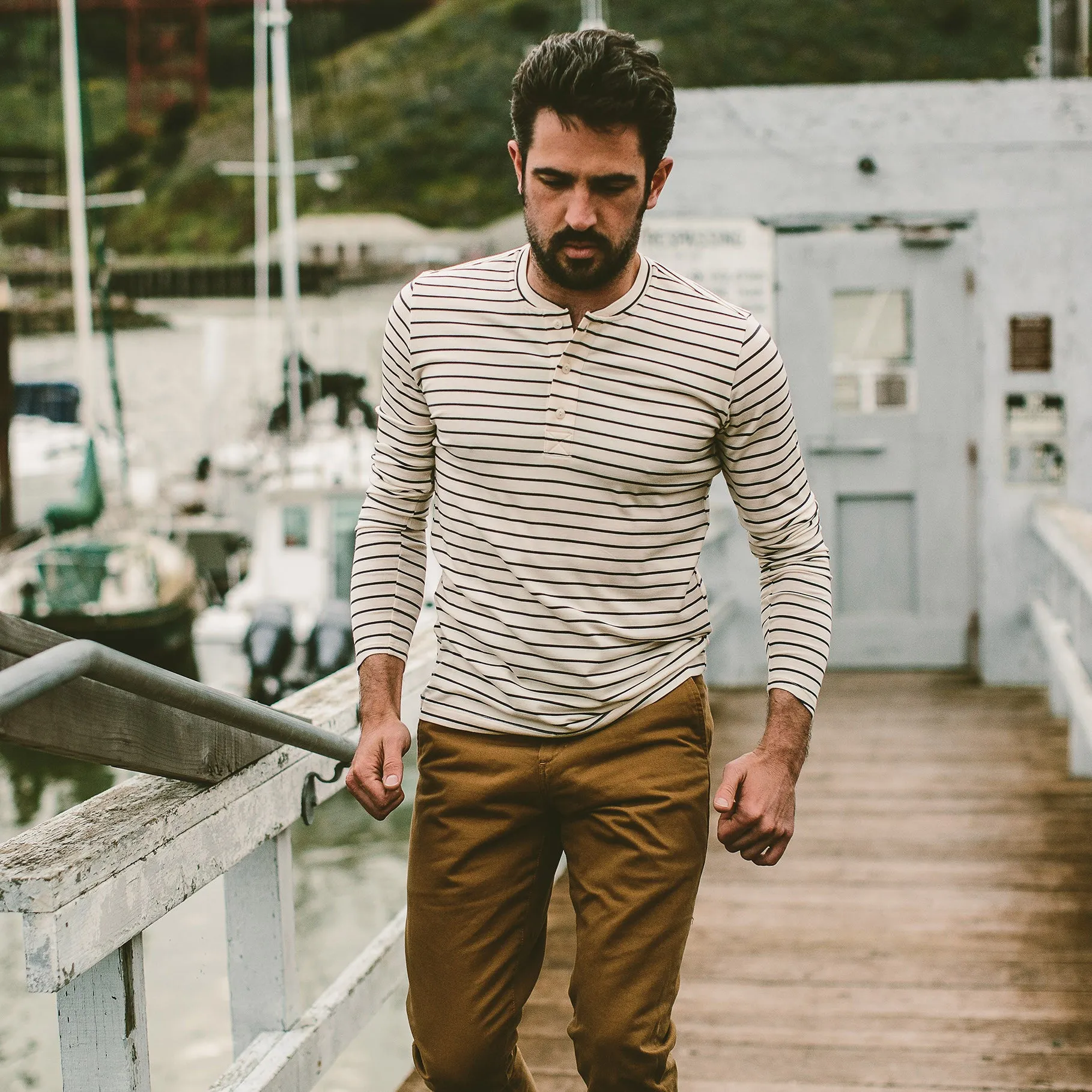 The Mercerized Merino Henley in Navy Stripe sold by Taylor Stitch product image thumbnail 2