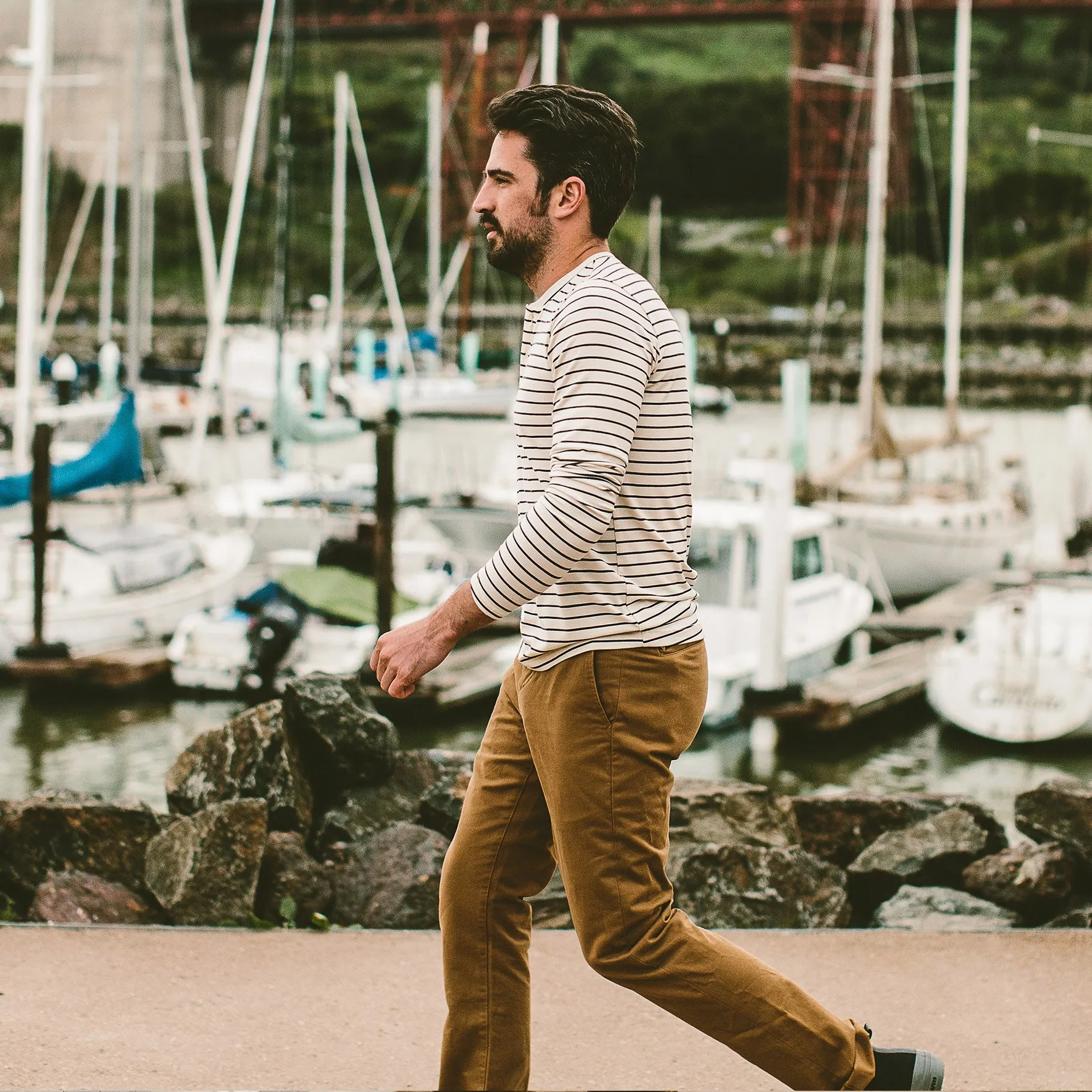 The Mercerized Merino Henley in Navy Stripe sold by Taylor Stitch product image thumbnail 5