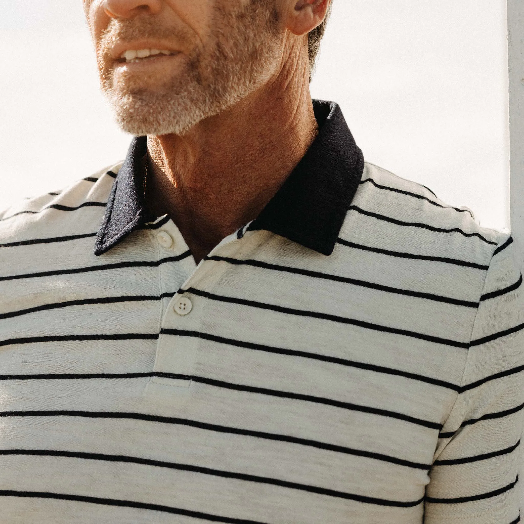 The Organic Cotton Polo in Bleached Natural Stripe sold by Taylor Stitch product image thumbnail 3
