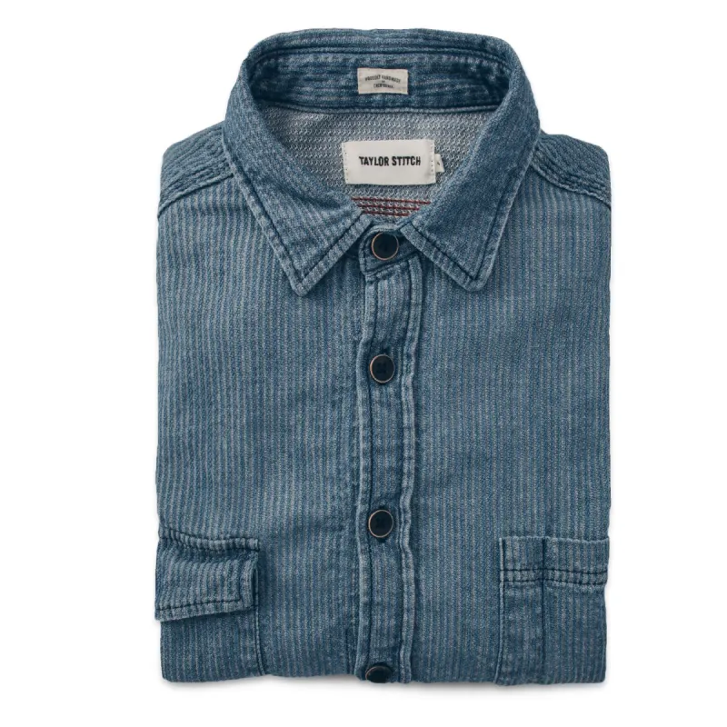 The Utility Shirt in Cone Mills Corded Indigo sold by Taylor Stitch