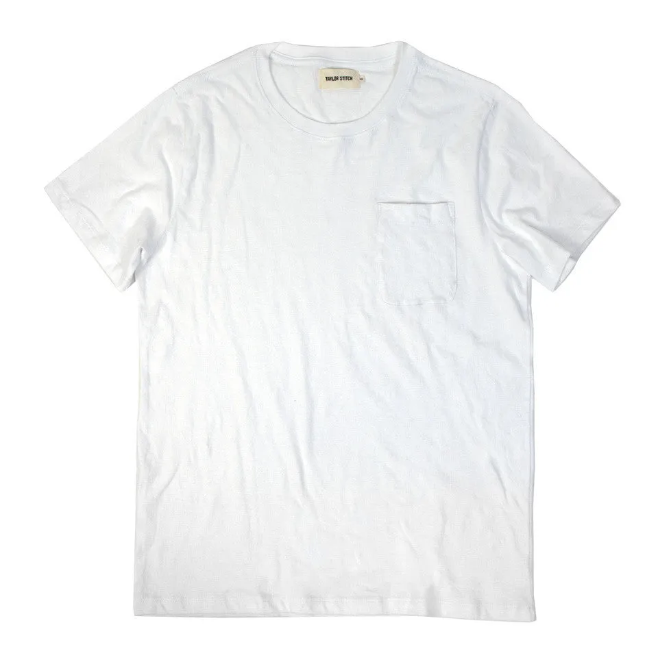 The Crewneck Pocket Tee in White sold by Taylor Stitch