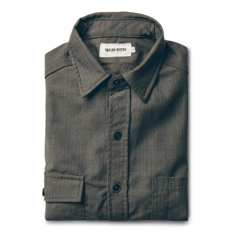 The Utility Shirt in Moss Merino 4S Herringbone sold by Taylor Stitch