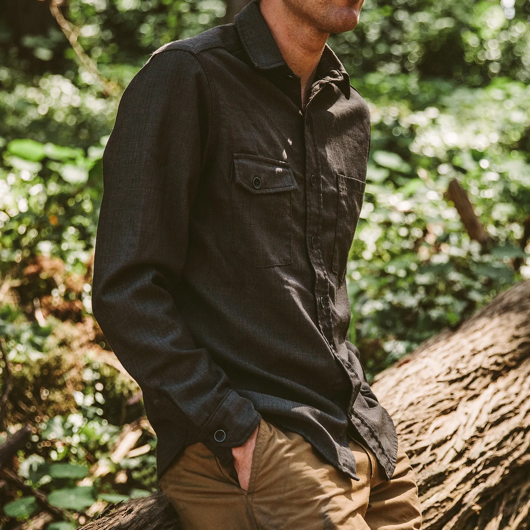 The Utility Shirt in Moss Merino 4S Herringbone sold by Taylor Stitch product image thumbnail 3