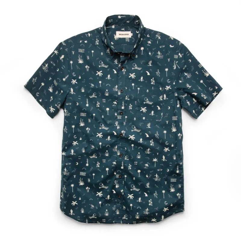 The Short Sleeve Jack in Navy Aloha sold by Taylor Stitch