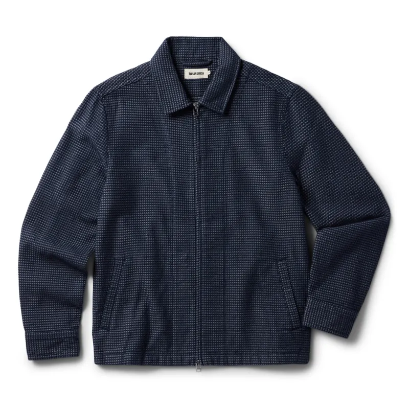 The Cavern Jacket in Navy Dobby Grid sold by Taylor Stitch