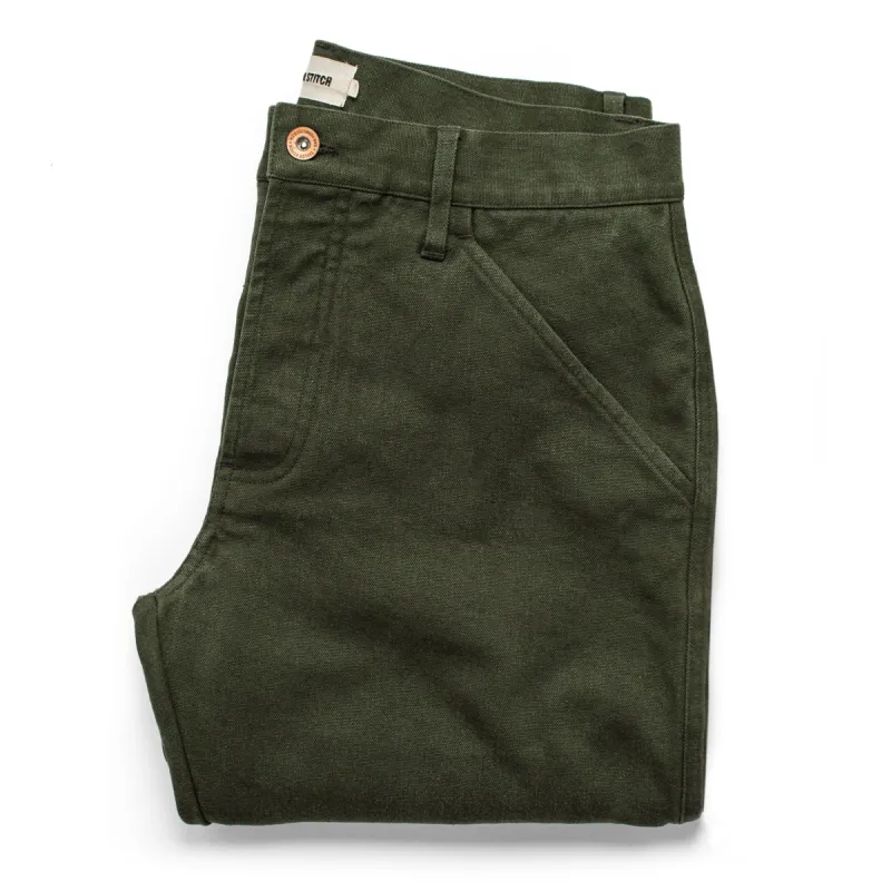 The Camp Pant in Dark Olive Boss Duck sold by Taylor Stitch