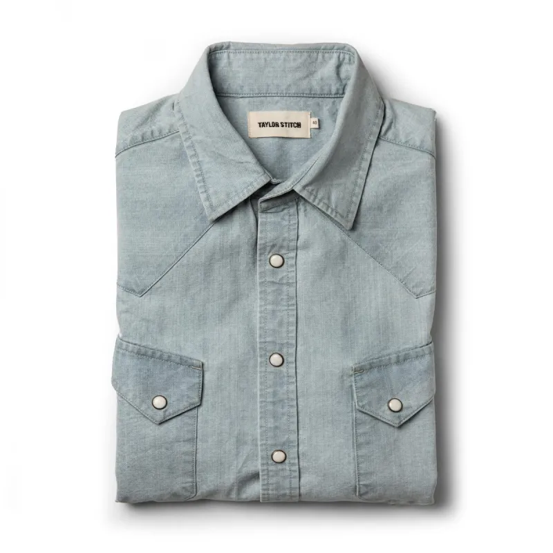 The Western Shirt in Washed Selvage Chambray sold by Taylor Stitch