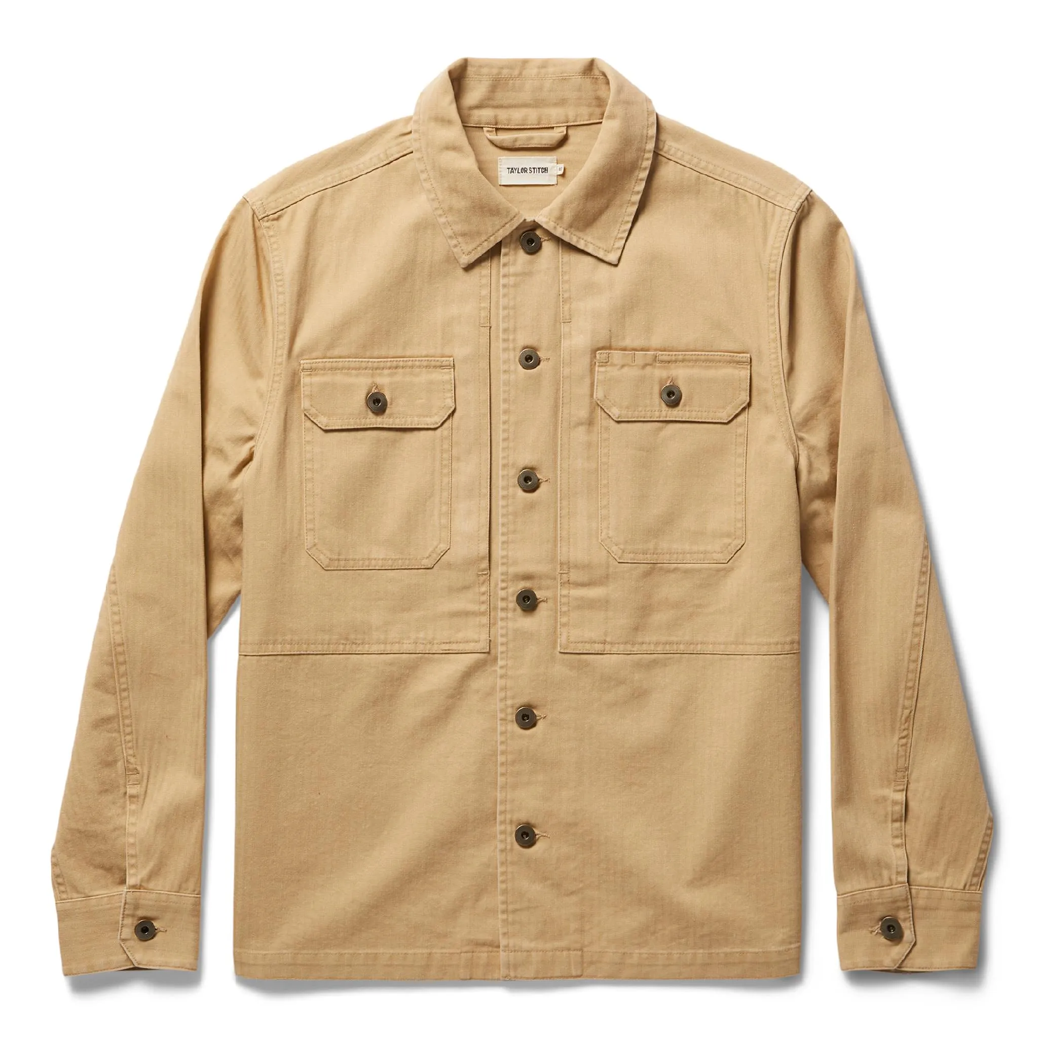 The Reserve Shirt in Khaki Herringbone sold by Taylor Stitch
