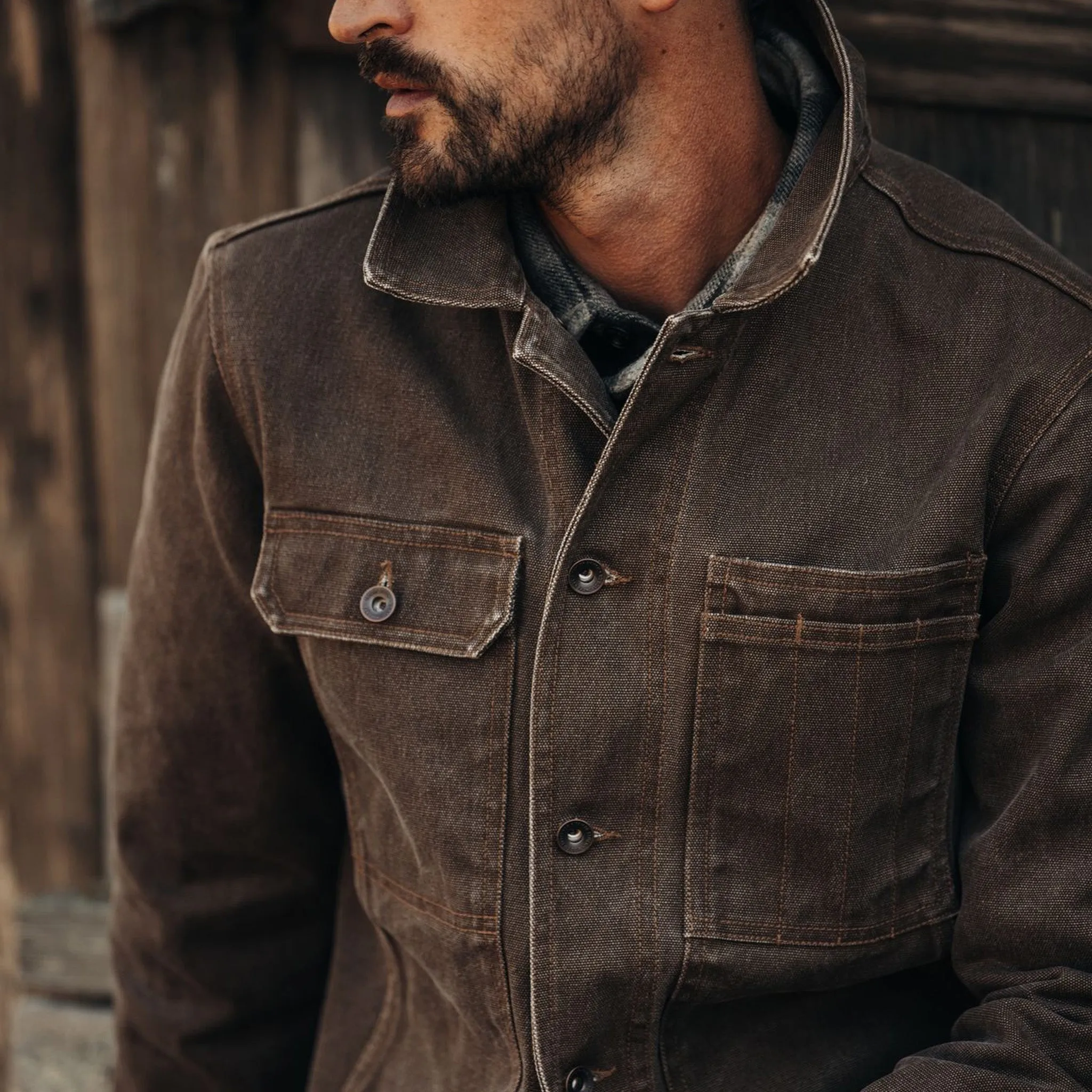 The Longshore Jacket in Aged Penny Chipped Canvas sold by Taylor Stitch product image thumbnail 3