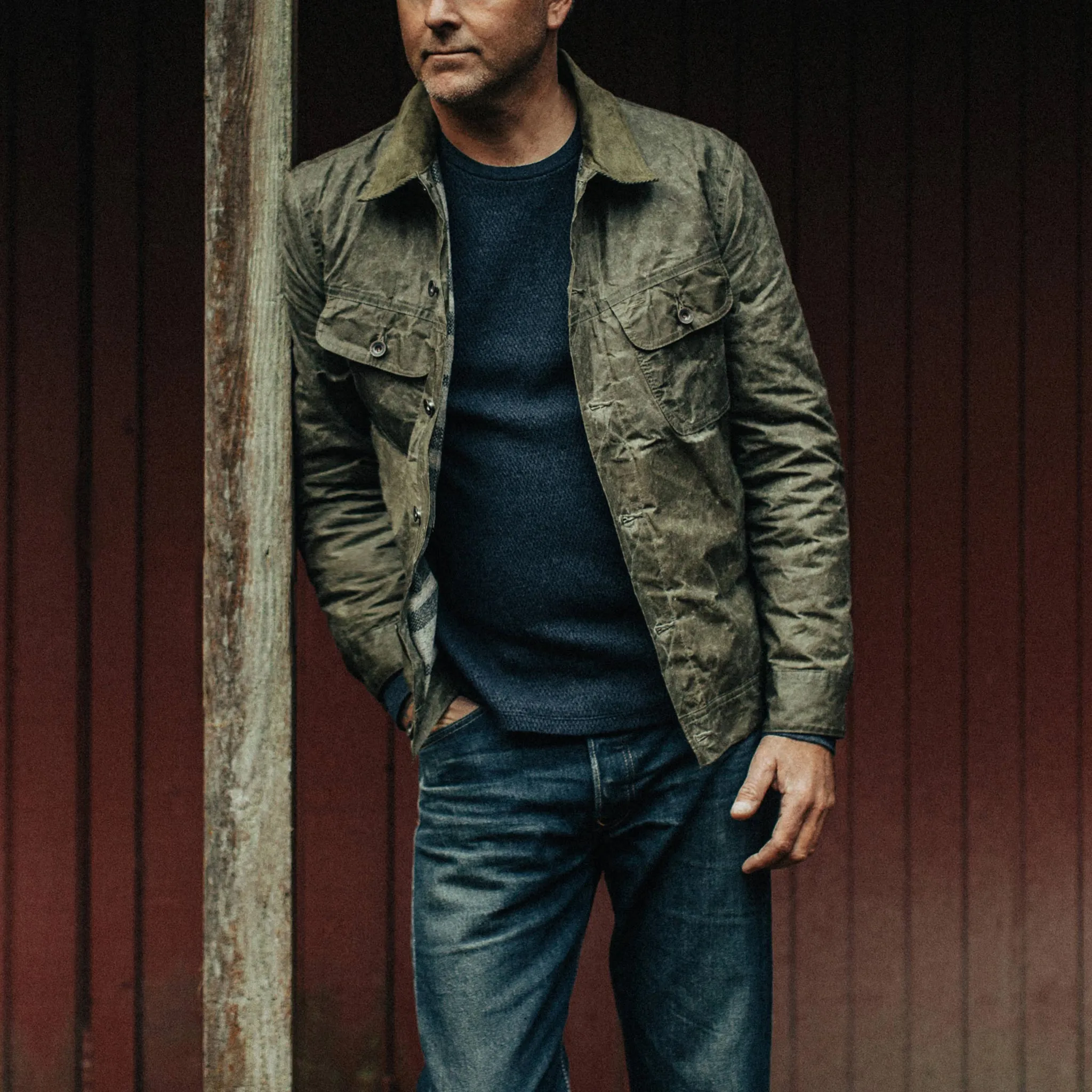 The Lined Long Haul Jacket in Olive Waxed Canvas sold by Taylor Stitch product image thumbnail 5