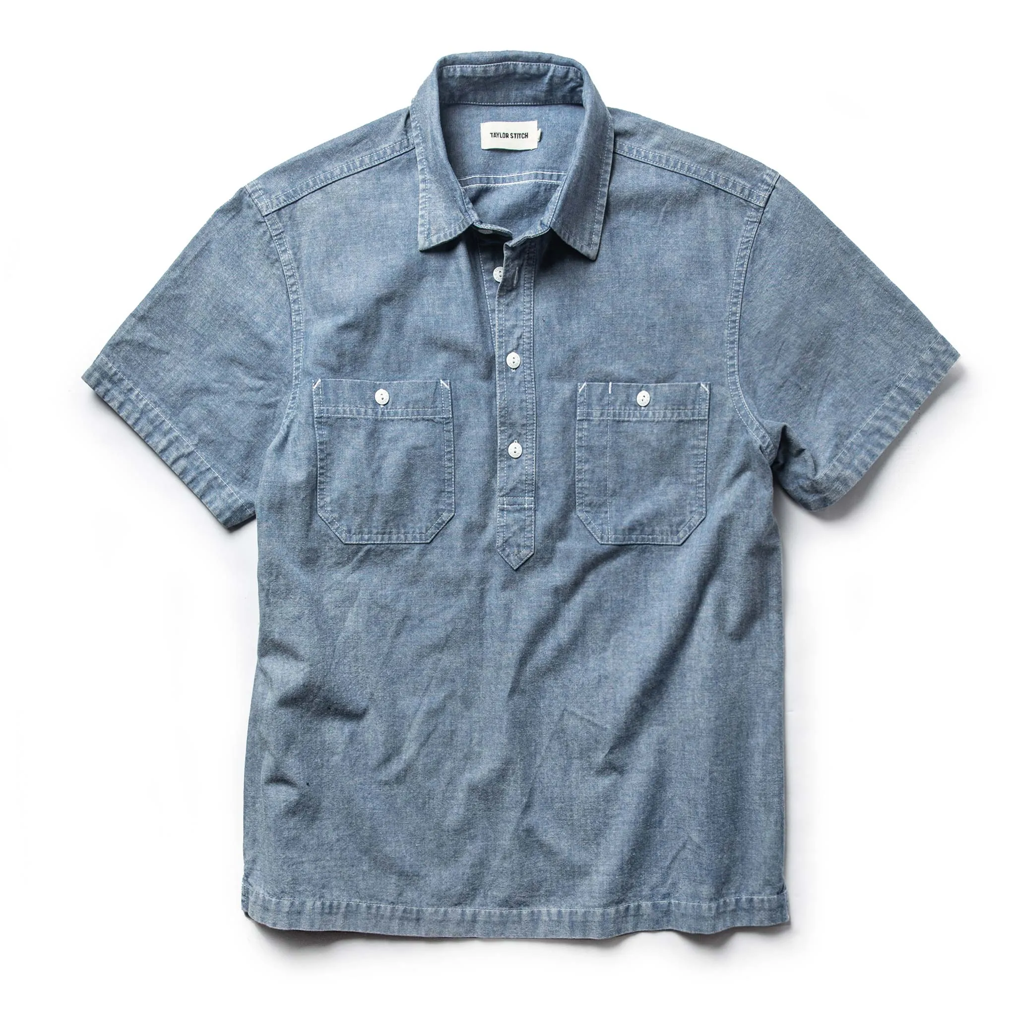 The Short Sleeve Popover in Blue Chambray sold by Taylor Stitch