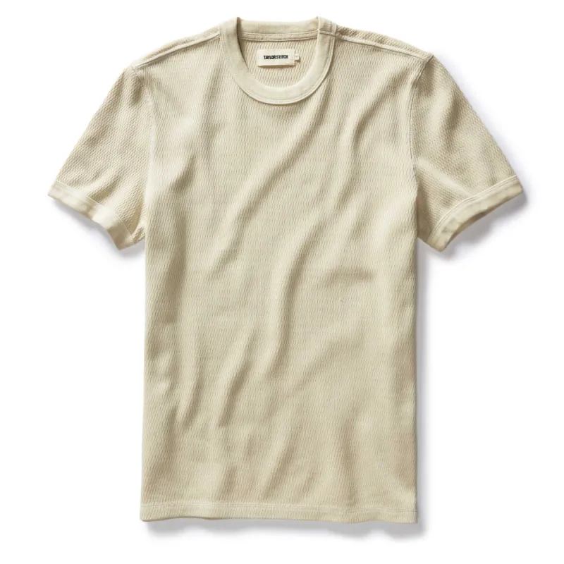 The Organic Cotton Short Sleeve Crew in Vintage White Waffle sold by Taylor Stitch