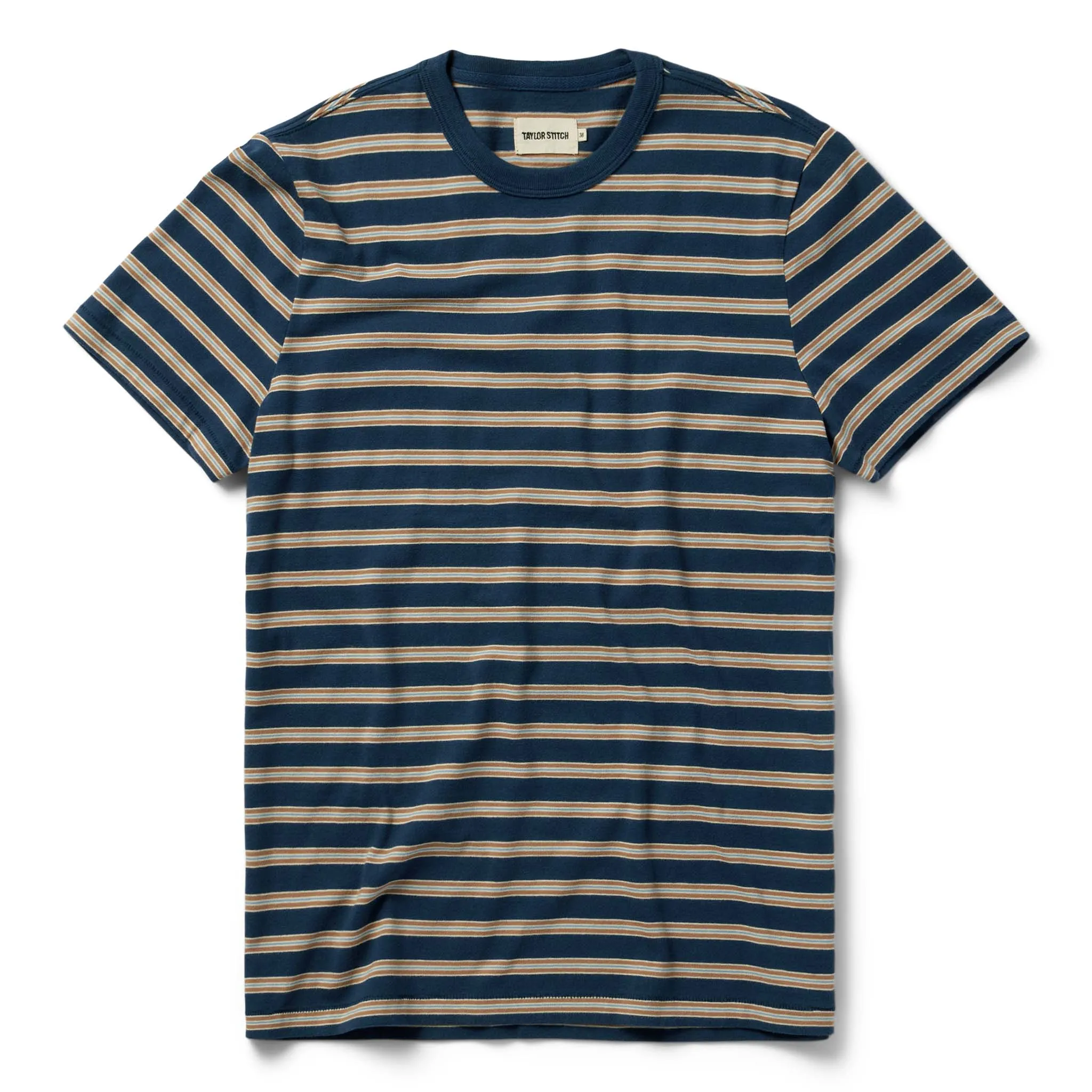 The Organic Cotton Tee in Deep Sea Stripe sold by Taylor Stitch