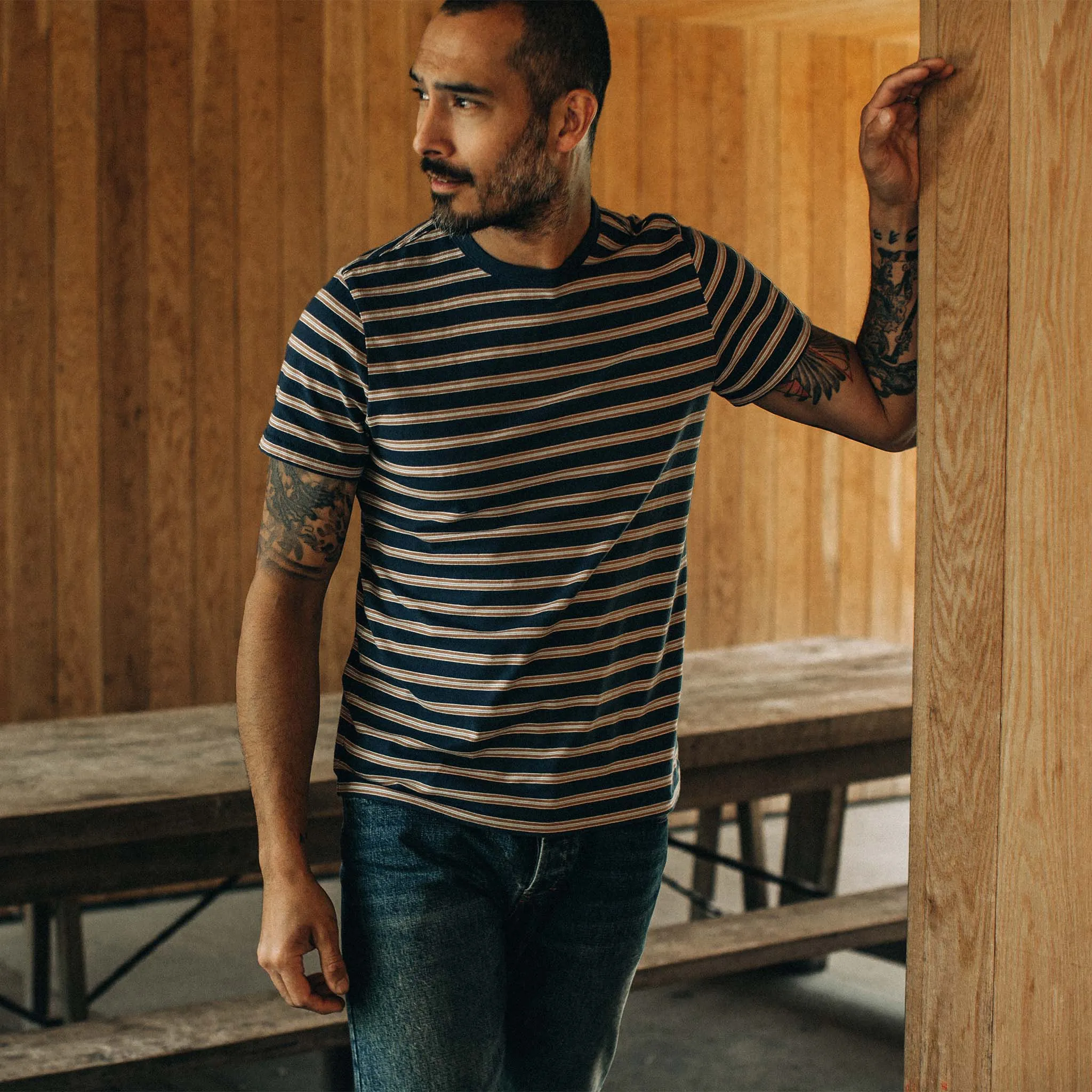 The Organic Cotton Tee in Deep Sea Stripe sold by Taylor Stitch product image thumbnail 4